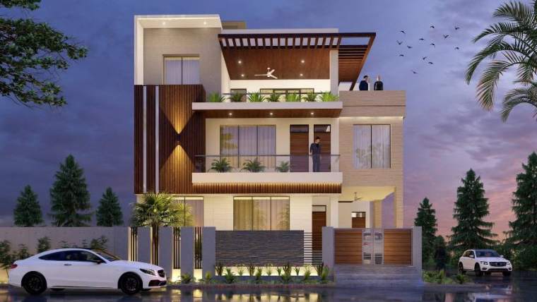 Façade — Contemporary Elegance, architecture by MIDAS House of Design, Bangalore