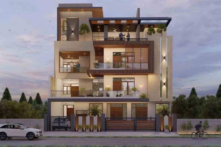 Façade — Modern Oasis Residence, architecture by MIDAS House of Design, Bangalore