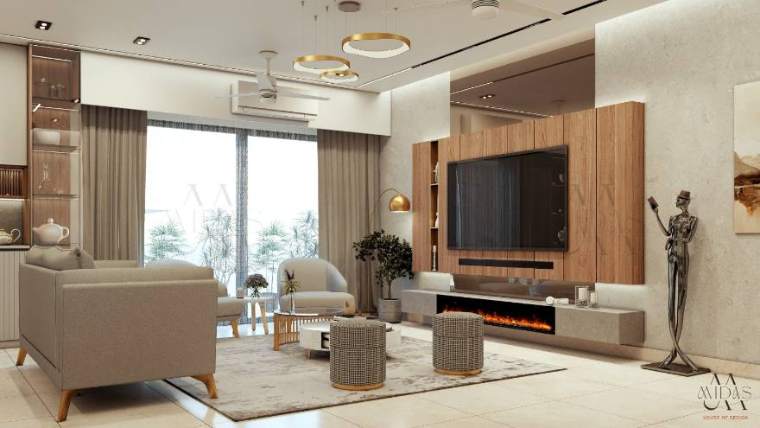 Living — The Refined Warmth Home, interior design by MIDAS House of Design, Bangalore